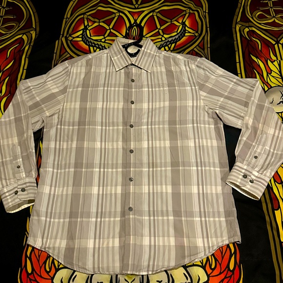 ALFANI™️ Men’s Cream & Beige Plaid Button Down Droa Shirt - Picture 2 of 8